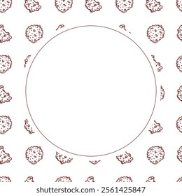 chocolate cookies frame. doodle cookies circle frame. hand drawn cookies frame background. chocolate cookies background