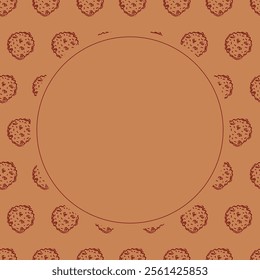 chocolate cookies frame. doodle cookies circle frame. hand drawn cookies frame background. chocolate cookies background