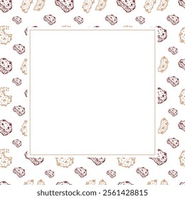 chocolate cookies frame. doodle cookies square frame. hand drawn cookies frame background. chocolate cookies background