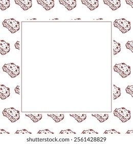 chocolate cookies frame. doodle cookies square frame. hand drawn cookies frame background. chocolate cookies background