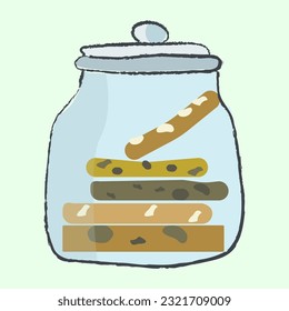 Chocolate Cookies in glass jar. Oatmeal cookie in Glass Pot. biscuit. Vector illustration