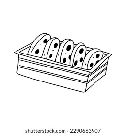 Chocolate cookies in hand drawn doodle style. Vector illustration isolated on white background. Sweet biscuits. Coloring book.