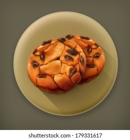 Chocolate cookies, long shadow vector icon