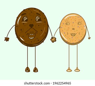 Chocolate cookies love. Creative illustration. Colorful sketch. Idea for decors, logo, patterns, papers, covers, gifts, summer and spring holidays, sweet food themes. Isolated vector art.