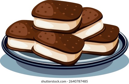Chocolate cookies with marshmallow filling on a plate