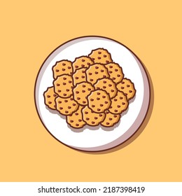 Chocolate cookies on a white plate for food icon illustration vector