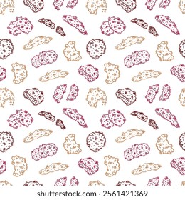 chocolate cookies pattern. cookies seamless pattern. doodle cookies seamless pattern. doodle chocolate cookies background