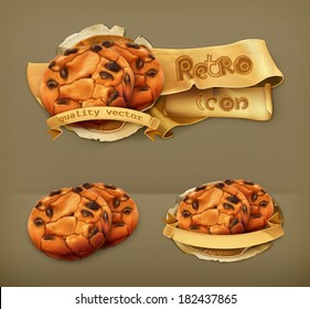 Chocolate cookies, retro vector icon