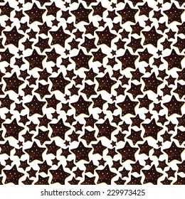 Chocolate cookies seamless pattern. Star shape.