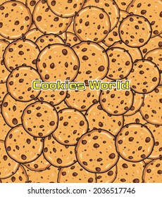 A lot of Chocolate Cookies vector flat illustration. Cookies world pattern.