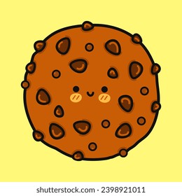 Chocolate cookies. Vector hand drawn cartoon kawaii character illustration icon. Isolated on yellow background. Chocolate cookies character concept