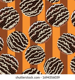 Chocolate cookies vector seamless pattern for decoration, packaging, backgrounds.