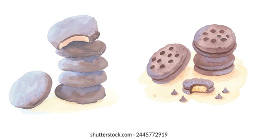 Ilustración vectorial de acuarela de galletas de chocolate 