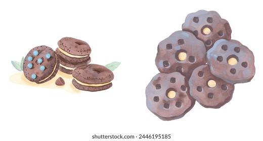 chocolate cookies watercolor vector illustration