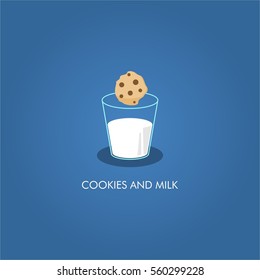 chocolate cookies and white pure milk in blue background for kids and children