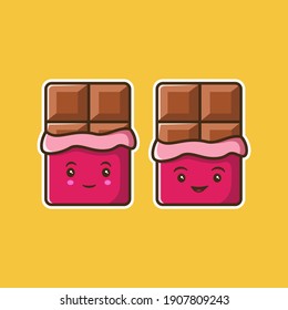 Chocolate couple cartoon. Vector illustration. Flat design. For valentine day. For card, banner, sticker.