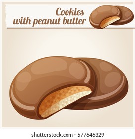 Chocolate covered cookies filled with cream and peanut butter. Cartoon vector illustration. Series of food and drink and ingredients for cooking.