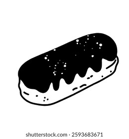 Chocolate covered eclair Hand drawn line art Paris Illustration