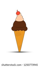 Chocolate covered ice cream with a cherry in a waffle cone