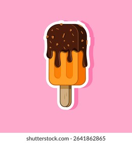 Chocolate Covered Ice Popsicle Sticker Vector Illustration Cartoon Design