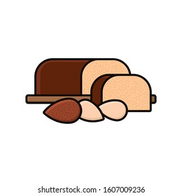 Chocolate covered Marzipan loaf and almonds illustration. Sweet food isolated color vector symbol.