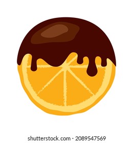 Chocolate covered orange fruit icon vector. Chocolate dipped orange slice icon isolated on a white background. Fresh juicy orange in chocolate vector