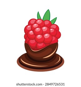 Chocolate covered raspberry icon vector illustration. Chocolate dipped raspberry icon vector isolated on a white background. Ripe raspberry dipped in dark chocolate with leaves on top drawing
