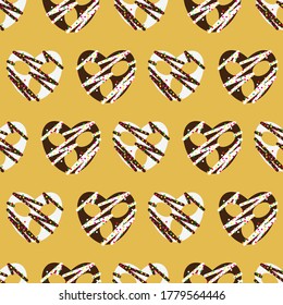 chocolate covered simple pretzel seamless pattern on yellow background design