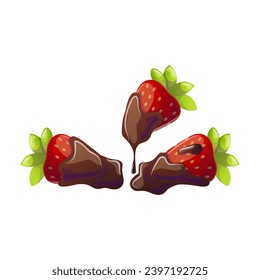 Chocolate covered strawberries in cartoon style. Vector illustration for poster, banner, website, advertisement. Vector illustration with colorful sweet dessert.