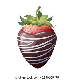 Chocolate covered strawberries with decoration on an isolated background. Romance, valentine's day, sweet dessert. Vector illustration