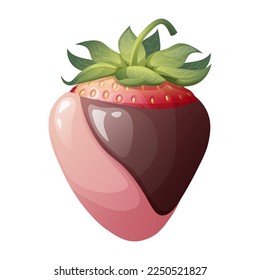 Chocolate covered strawberries with decoration on an isolated background. Romance, valentine's day, sweet dessert. Vector illustration