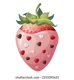 Chocolate covered strawberries with decoration on an isolated background. Romance, valentine's day, sweet dessert. Vector illustration