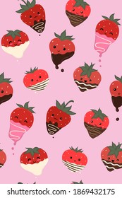 Chocolate covered strawberries seamless pattern. Vector graphics.