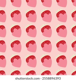 Chocolate covered strawberries seamless pattern. Sweet gifts for the holidays. Romantic design. Hand drawn vector illustration