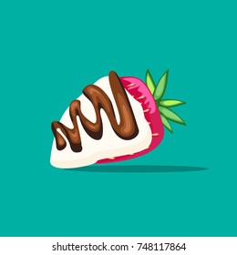 Chocolate covered strawberry. Luscious ripe red strawberry with its green stalk dipped in chocolate from