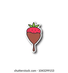 Chocolate covered strawberry patch. Color sticker. Vector isolated illustration