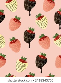 Chocolate covered strawberry pattern on light pink background.