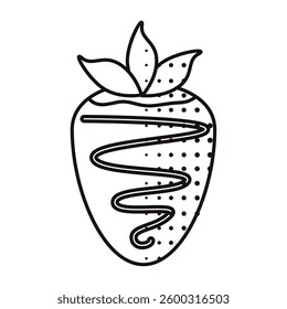 Chocolate covered strawberry with swirl in outline. Vector
