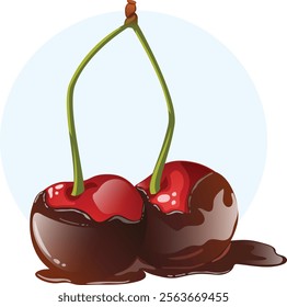 Chocolate Covered Twin Cherries Cartoon Vector Graphic Isolated. 