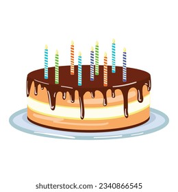 Chocolate cream birthday cake icon cartoon vector. Happy candle. Food party