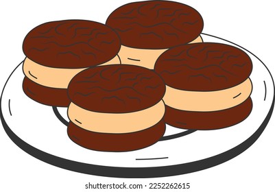 Chocolate and cream biscuits vector icon design, Fast Food symbol, Junk food sign, popular inexpensive good taste snacks stock illustration, Vanilla flavored Filled cookies concept