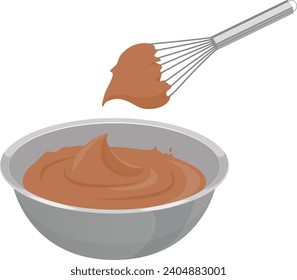 Chocolate cream in a bowl and whisk