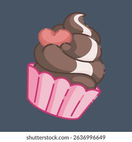 chocolate cream cake with love shape topping in isolated background