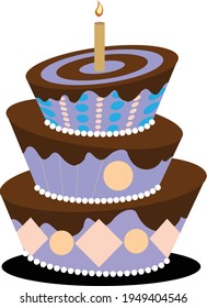 chocolate cream cakes and candle decoration , three layer cake