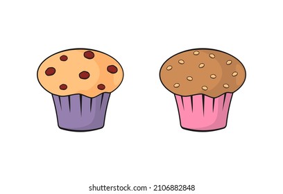 Chocolate and cream cupcake isolated cartoon vector