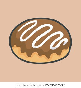 chocolate cream dough food bakery with outline flat vector design.