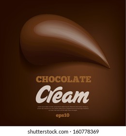 Chocolate cream drop on brown background