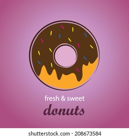 Chocolate cream frosting doughnut with sprinkles Vector illustration