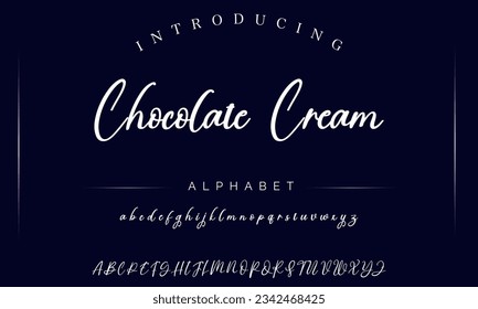 Chocolate Cream Hand drawn vector alphabet. Modern monoline signature script font. Elegant Signature Font. Best Alphabet Beautiful Calligraphy Signature Font lettering handwritten