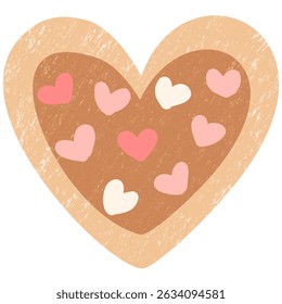 Chocolate Cream Heart Cookie Vector – Whimsical Crayon Dessert Design